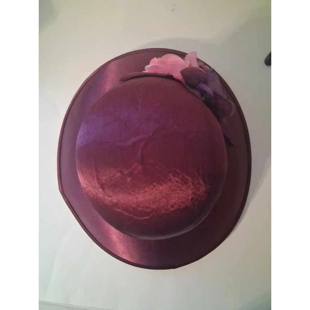August Hat Co. Women's Burgundy Sheen Wedding Church Dress Hat with Flowers
